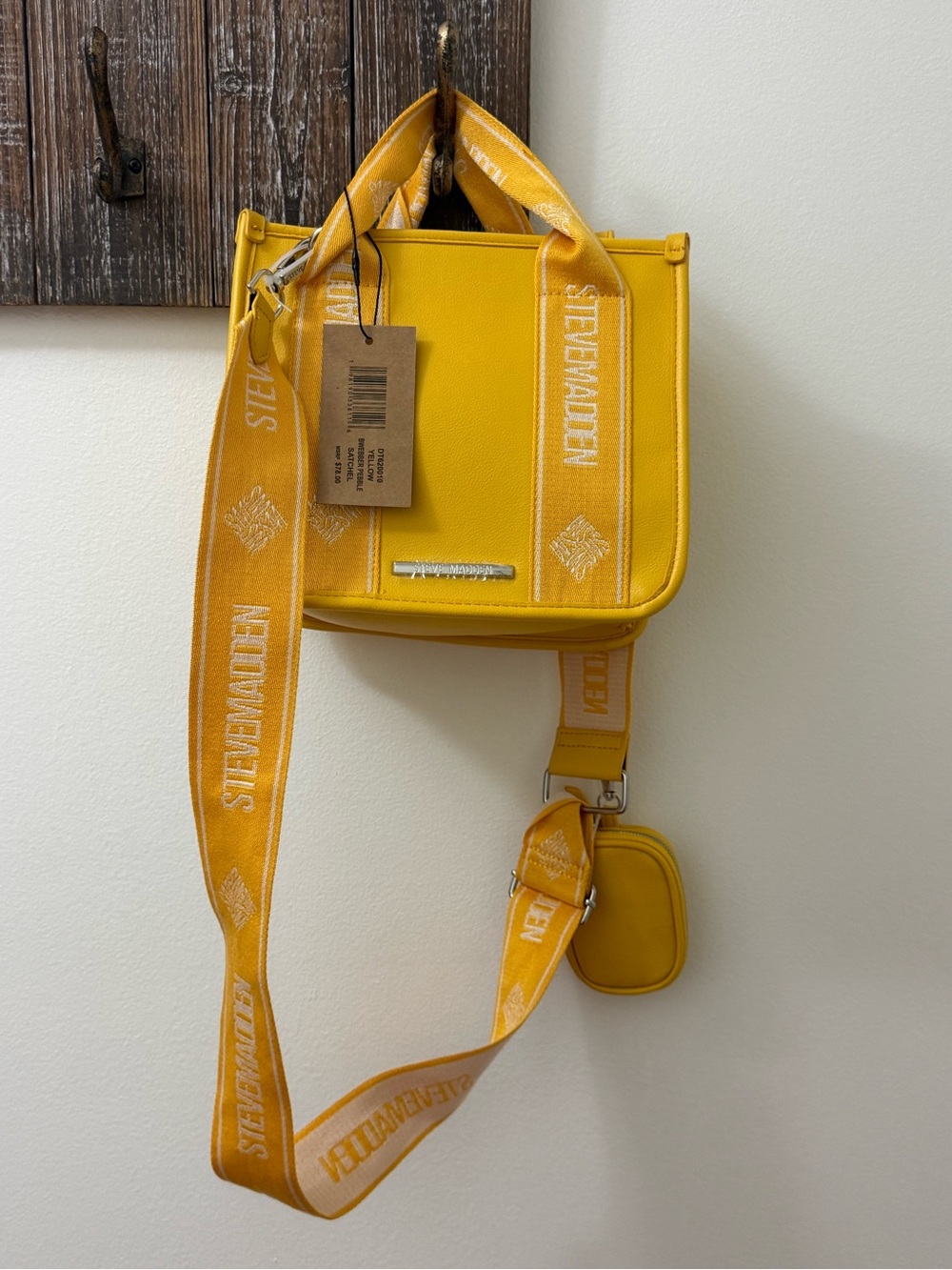 Steve Madden NWT Bwebberp Mini Crossbody Tote Bag with Coin Pouch - Mustard Yell